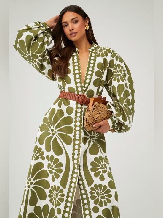 FARM Rio Dresses & Skirts - NWT - Farm Rio Green Palermo Buttoned Puff Sleeve Maxi Dress - size small